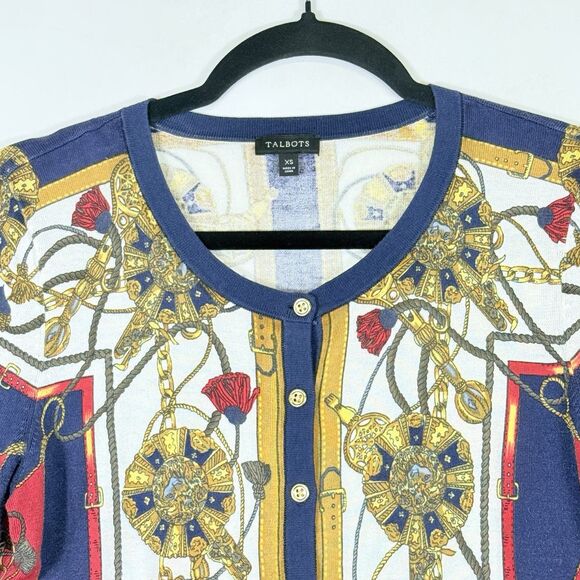 Talbots Womens XS Luxury Chain Rope Equestrian Baroque Knit Cardigan Sweater - Picture 2 of 6